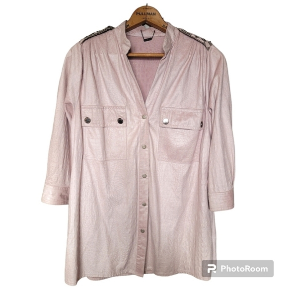 Custo Peace Dove Embellished Croc Embossed Faux Suede Blouse Blush Pink small - Picture 2 of 11